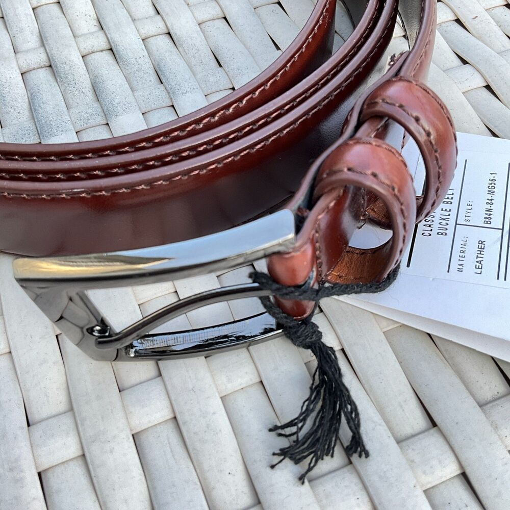 Argentina Leather Classy Prong Buckle Belt 56" In Mahagony